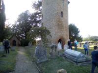 Ringers searching for answers in Bramfield churchyard.