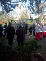 Palm Sunday procession led by a donkey beneath the tower of St Mary-the-Virgin in Woodbridge. Palm Sunday procession led by a donkey beneath the tower of St Mary-the-Virgin in Woodbridge.