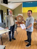 David Potts receives the Mitson Shield on behalf of St Mary-le-Tower from Alan Winter. (Katharine Salter) David Potts receives the Mitson Shield on behalf of St Mary-le-Tower from Alan Winter. (Katharine Salter)