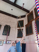 Trying to retrieve the second rope at Woodbridge after it had slipped wheel at ringing for the Platinum Jubilee. Trying to retrieve the second rope at Woodbridge after it had slipped wheel at ringing for the Platinum Jubilee.