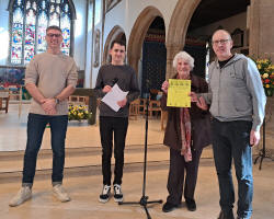 The judges and Diana Pipe present Julian Colman with the certificate for The Norman Tower band. The judges and Diana Pipe present Julian Colman with the certificate for The Norman Tower band.