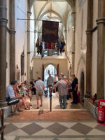 Waiting downstairs at Rochester Cathedral to be taken up to the ringing chamber. Waiting downstairs at Rochester Cathedral to be taken up to the ringing chamber.