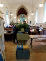 St Peter and St Paul church in Pettistree filling up for the Christmas Day service whilst we rang. St Peter and St Paul church in Pettistree filling up for the Christmas Day service whilst we rang.