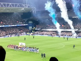Manchester City and Ipswich Town players lining up at Portman Road before their match.
