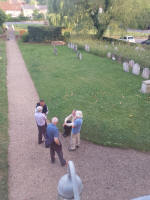 Some take a breather outside.