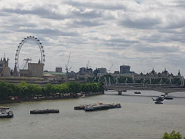 Looking west from the rooftop gardens at Hachette's offices, with the towers of Westminster Abbey just to the right of the London Eye.