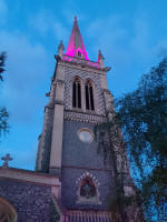 Ipswich Minster in pink for Ed Sheeran.