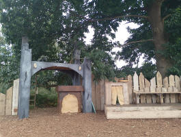 The set for Red Rose Chain's performance of Hamlet at Sutton Hoo.