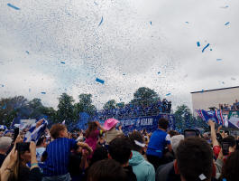 Ipswich Town bus parade at Christchurch Park.