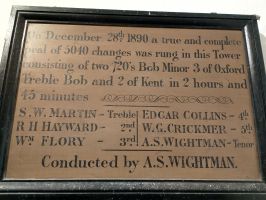 Pealboard for 1890 peal at Monewden.