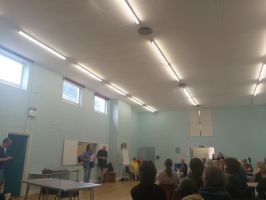 Judges Vicky Wilby and Mark Eccleston giving the results.