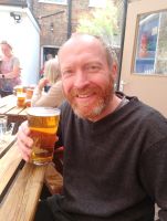 Enjoying a celebratory drink in the beer garden of The Royal William after the results.