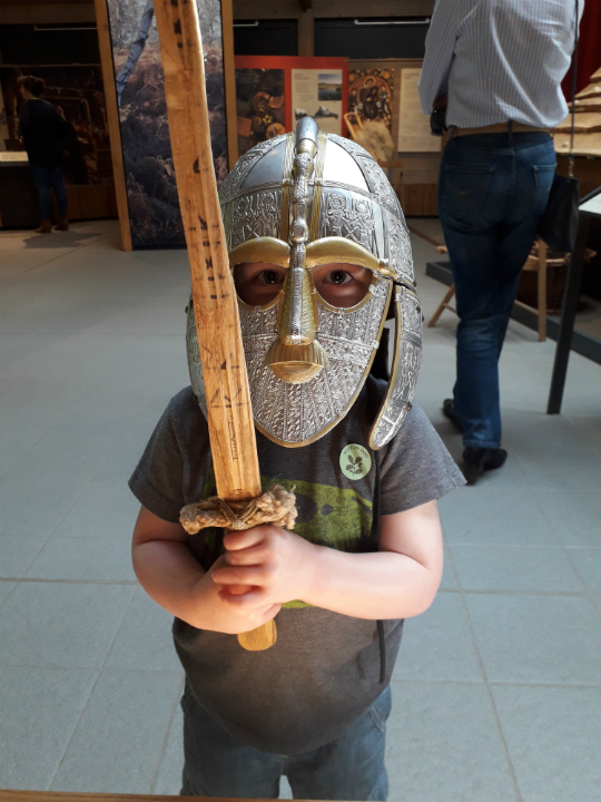 Alfie dressed up at Sutton Hoo.