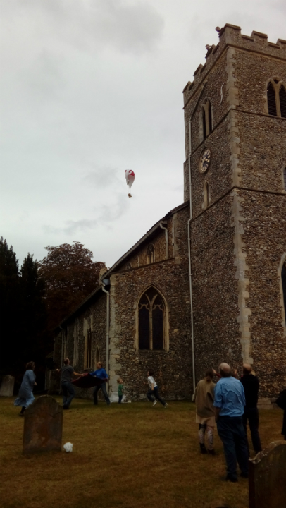 Alfie's teddy Jack's descent from the top of Sproughton tower.