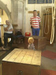 Richard Knight and Mike Whitby entertain Alfie between the seventh and tenor boxes at Clare on the Pettistree outing. Richard Knight and Mike Whitby entertain Alfie between the seventh and tenor boxes at Clare on the Pettistree outing.