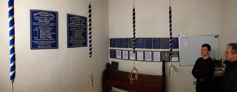 Son and father, Tim & David Stanford in Clopton's revamped ringing chamber.
