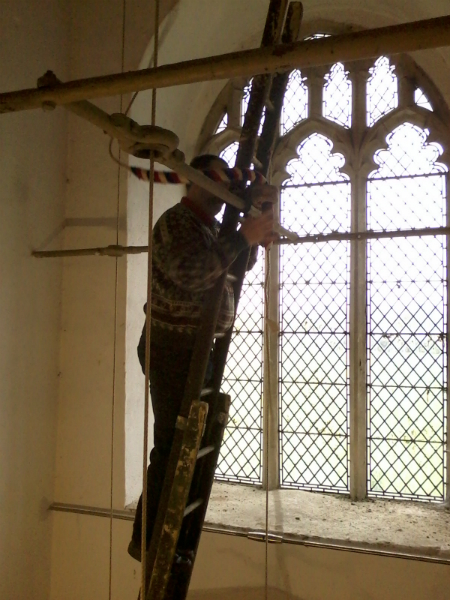 ...and at the top finally getting the rope through the guide!