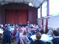  James Smith at St Edmund's Hall in Southwold giving his comments on the Suffolk Guild Six-Bell Striking Competitions.