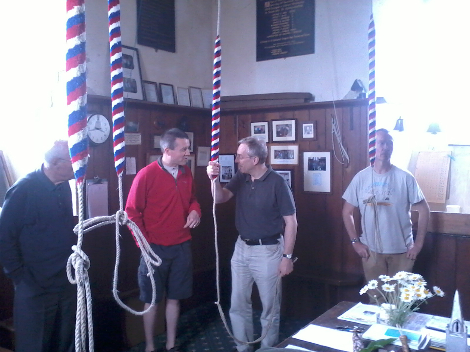  The South-East District band gathered in the ringing chamber at Southwold as they prepare to start the Rose Trophy.