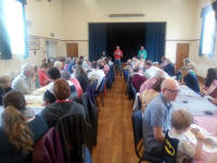 Judges Andrew Kelso and Brian Meads giving the Six-Bell Results at Polstead Village Hall.