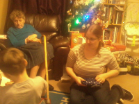 More present opening at ours on Boxing Day - Mason, Aunty Marian &amp; Ruthie.