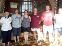 Team 4, ‘Anne’s Animals’ at Cheriton Bishop – l to r; Anne Bray, Kate Eagle, Ruth Munnings, Steve Askew, Mike Pomeroy & Richard Munnings. (Susannah Scruffington-Smythe)