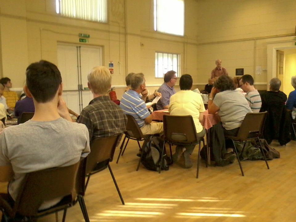 Awaiting the results in the church hall.