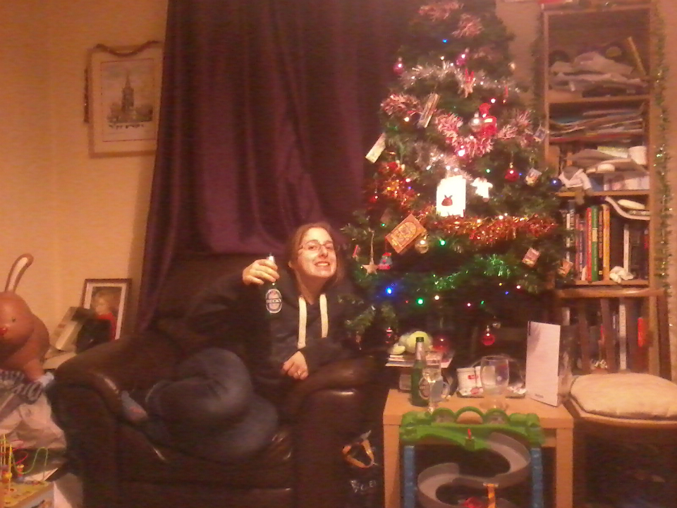 Ruthie getting into the spirit of things with her alcohol-free 'beers'.