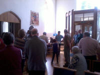 Ringing Master Tom Scase making the draw for the ringing order.