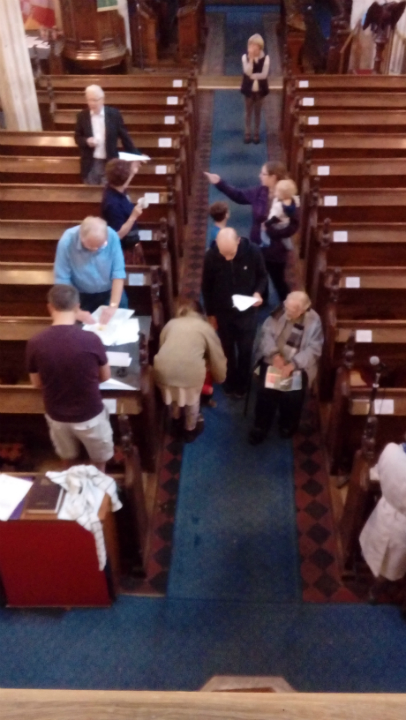 Frantic paper aeroplane making in Sproughton church!