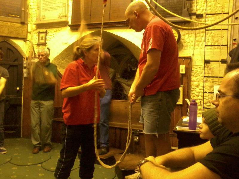 Amanda putting Neil through his paces on the downed tenth at St Mary-le-Tower practice.