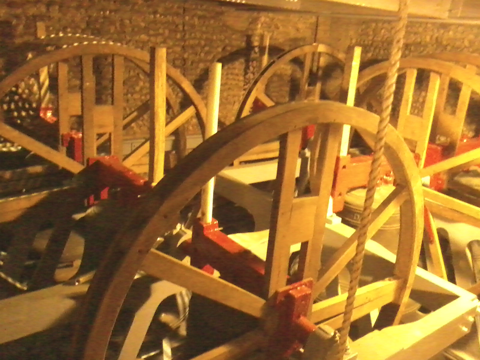 Most of the front eight at St Mary-le-Tower with its newly painted frame. Clockwise from middle front - treble, third, fourth, fifth, seventh and sixth.