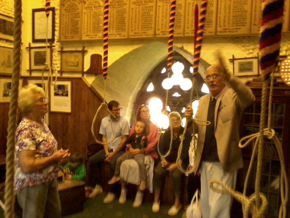  George Pipe in full flow talking to visitors in the ringing chamber at St Mary-le-Tower Open Day.