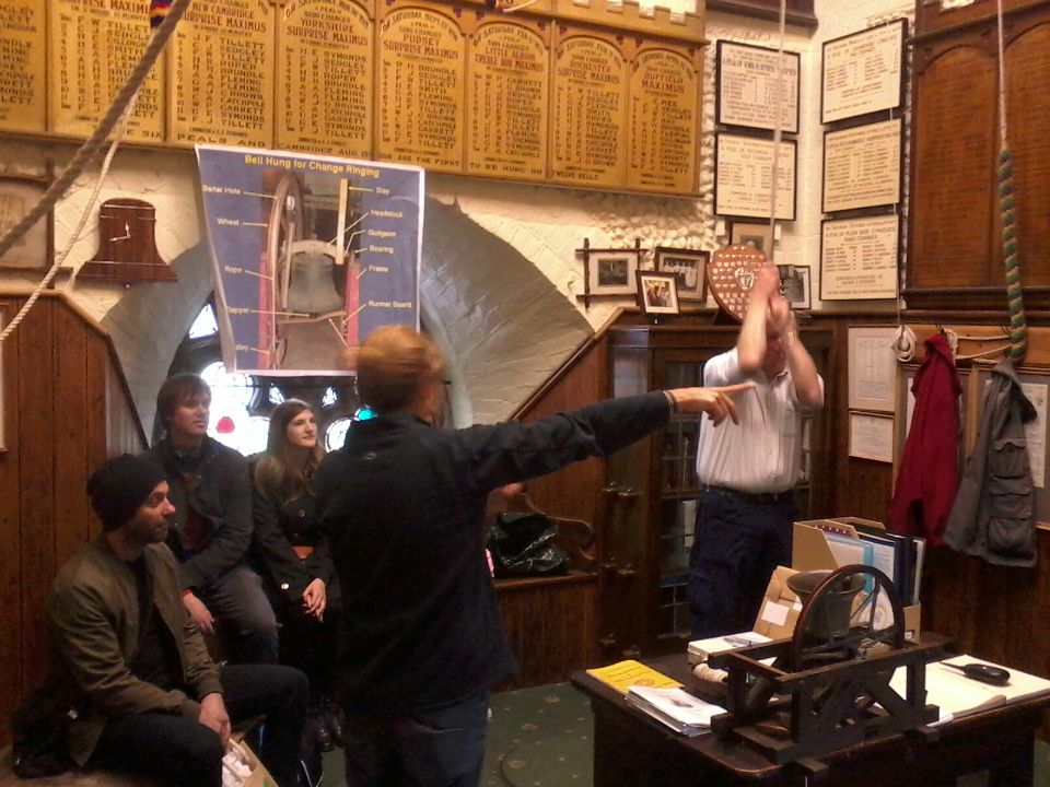 Amanda Richmond explains ringing to the visitors at St Mary-le-Tower's Tower Open Day.