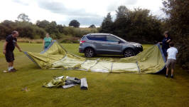 Tent going up.