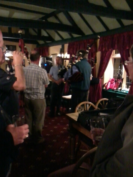 Bagpipe players at The Lattice Barn.