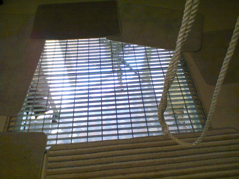 The view through the floor from the ringing chamber at Clopton.