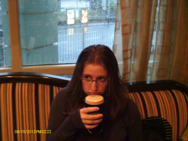  Ruthie back at the hotel bar after a very wet walk.