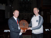 The Mitson Shield being presented to Mike Whitby of Pettistree by the Guild Ringing Master, Richard J Munnings Picture of The Mitson Shield being presented to Mike Whitby of Pettistree by the Guild Ringing Master, Richard J Munnings
