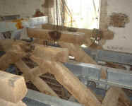 Photo of partially assembled bell frame, Parham